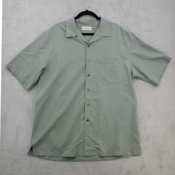 Caribbean Other - Caribbean Mens Large Sage Green Modal Blend Camp Collar Short Sleeve Button Down
